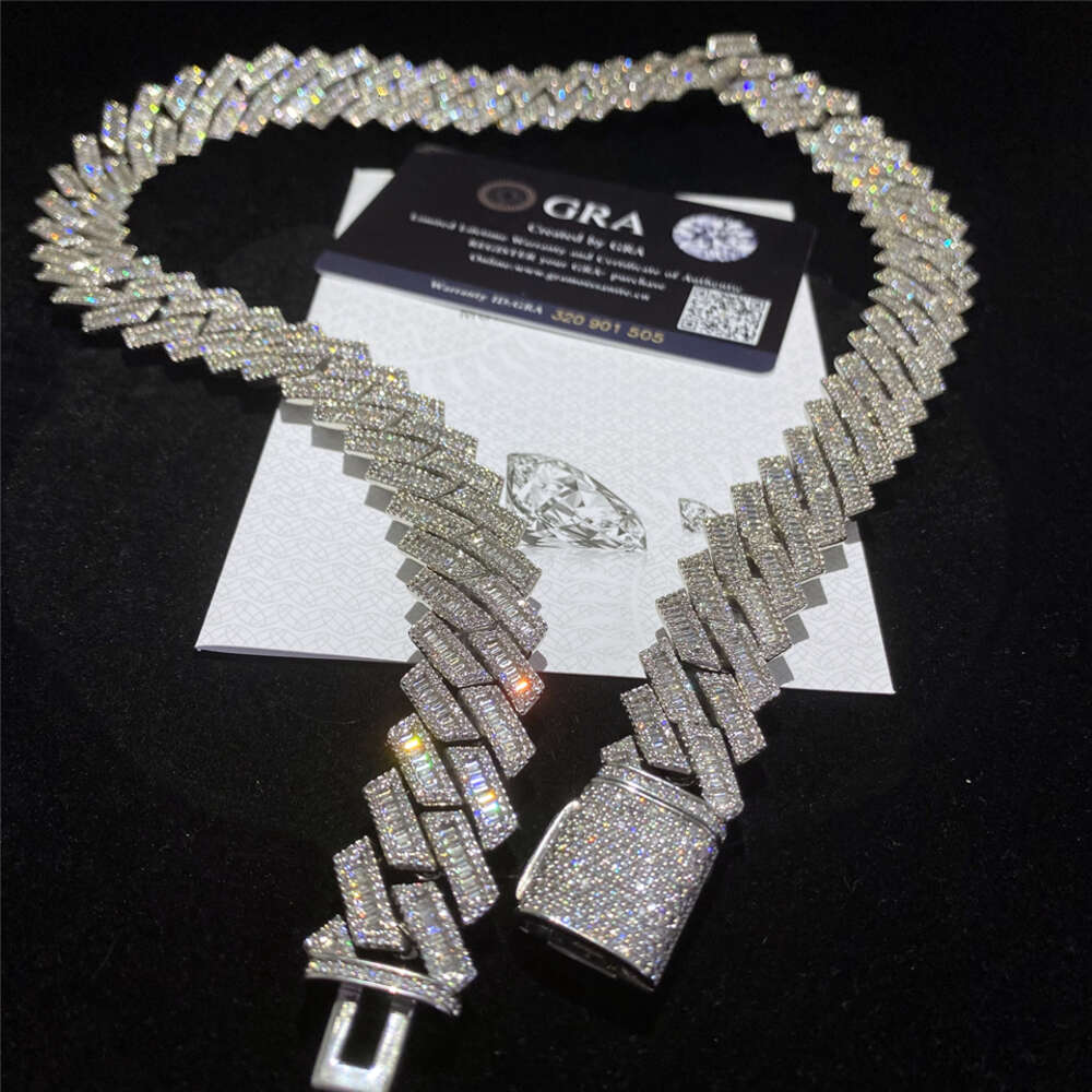 18mm Big Guy Heavy Iced Out Vvs Baguette Moissanite Miami k Chain Buss Down Pass Dia Tester Men Cuban Necklace