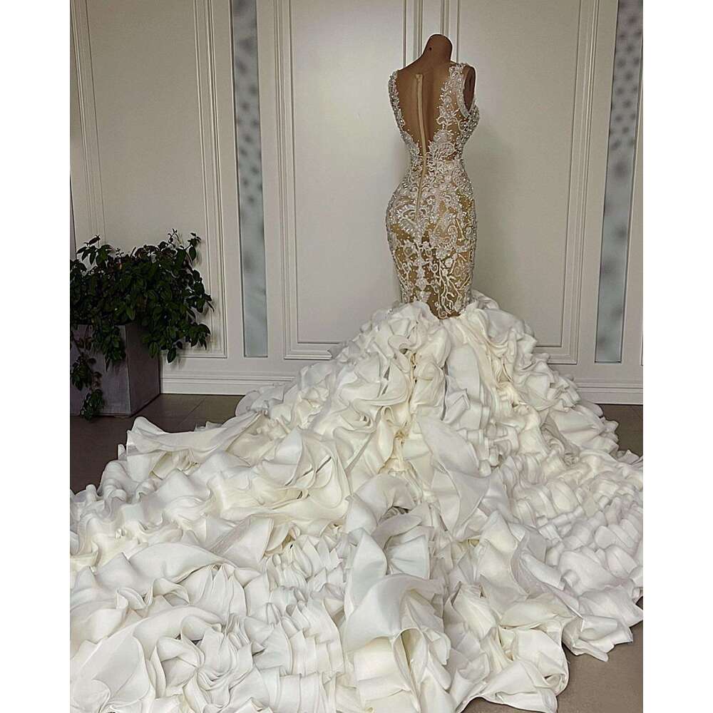 2023 Crystal Mermaid Special Dresses Sexy Sweetheart Beads Appliques Lace Bridal Gowns Custom Made Sweep Train Vestidos De Novia 0920