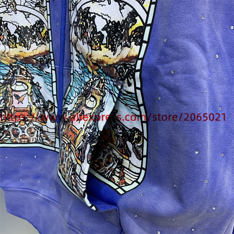 Washed WHO DECIDES WAR Cream Blue Hoodie Men Women Dia Inlay Vintage Oversize Hooded 240704