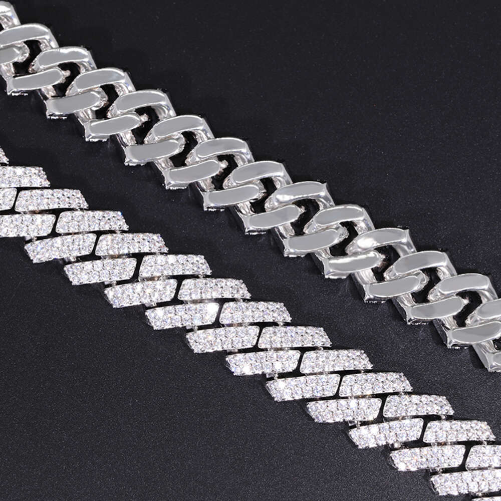 Customized 15mm 2rows Cuban Link Chain S925 Silver with Iced Out Moissanite Chain Hip Hop Mens Necklace Jewelry