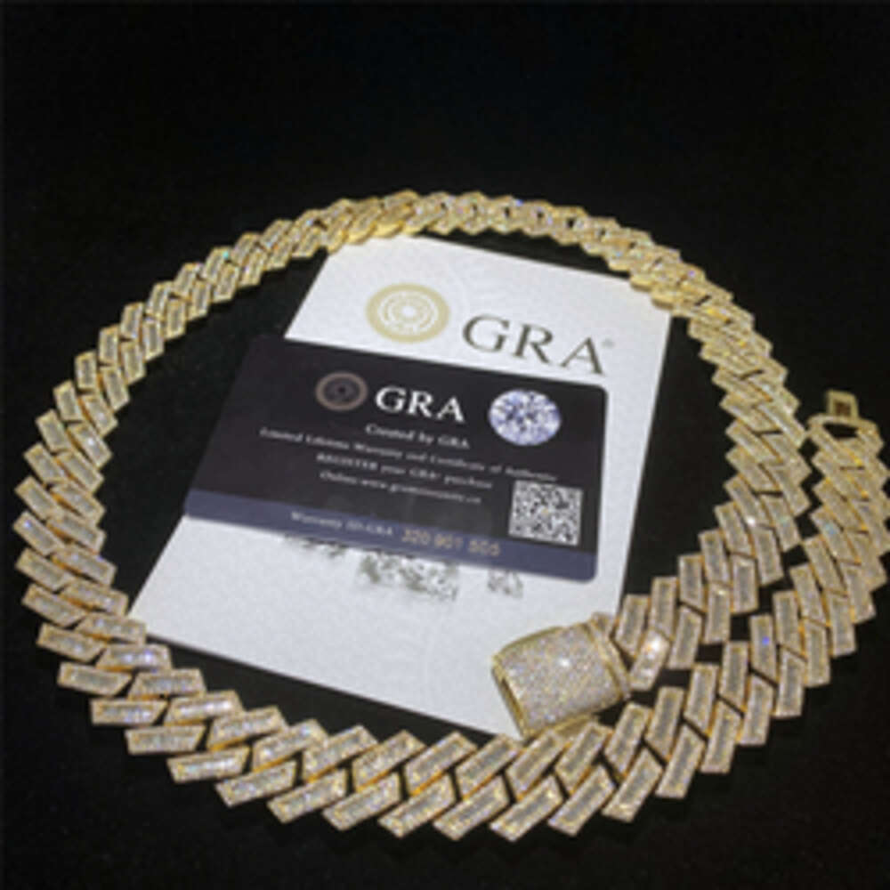 18mm Big Guy Heavy Iced Out Vvs Baguette Moissanite Miami k Chain Buss Down Pass Dia Tester Men Cuban Necklace