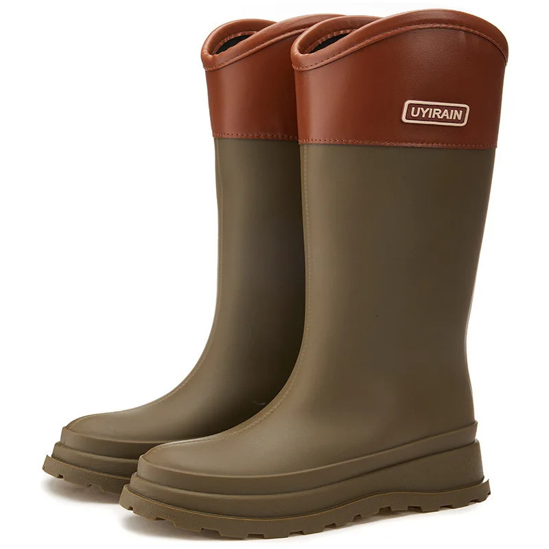 Knee Solid Soft Rainboots Shallow Rain Womens Adult Galoshes High Boots Four Season Water Shoes 240626