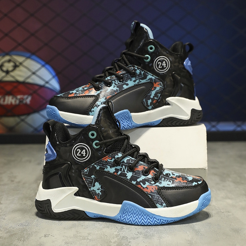 Boys' Basketball Shoes 2024: Kids' Sports Sneakers, Breathable Cotton, Blue/White