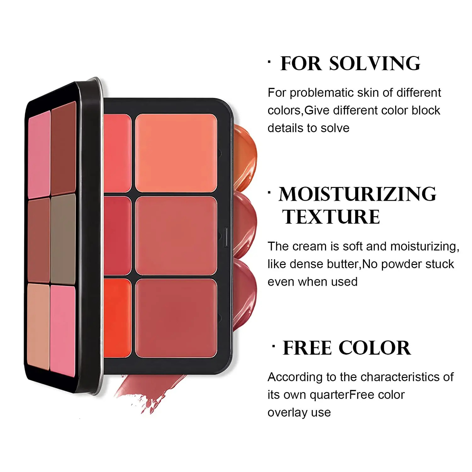 12 Shades Creamy Blush Palette HD Face Essentials Long-Lasting Matte Blush Cream Cover Makeup Palette 0.84oz 240710