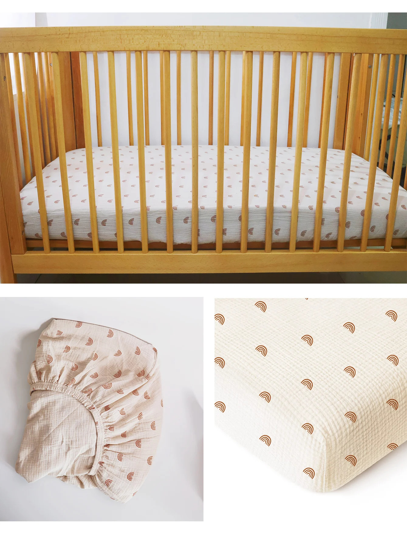 2pcsSet Boho Neutral Rainbow Muslin Mattress Crib Sheets Cotton Fitted Baby Sheet for Girls and Boys 240705