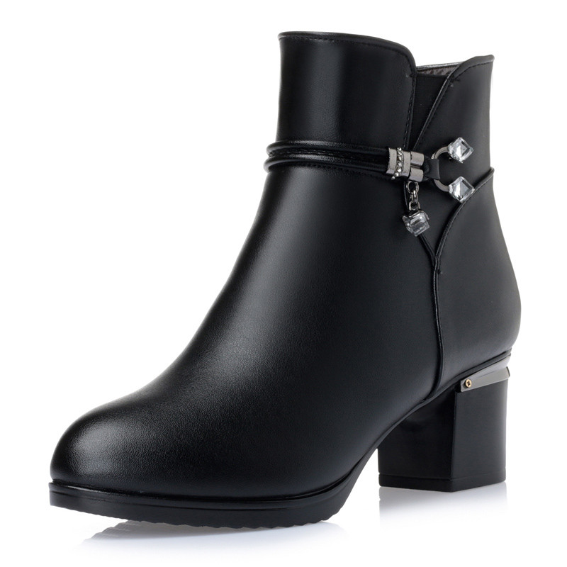 Women boots women genuine leather boots Genuine Leather high heeled ankle boots thick wool winter snow boots free shipping