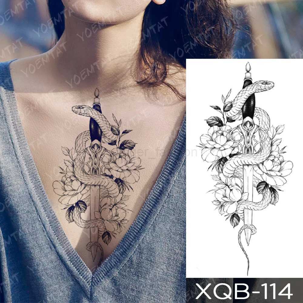Lion Black Temporary Tattoos For Men Sticker Rose Crown Tiger Wolf Forest Tatu Arm Waist Women Body Art Glitter Fake Tato KidsB240711