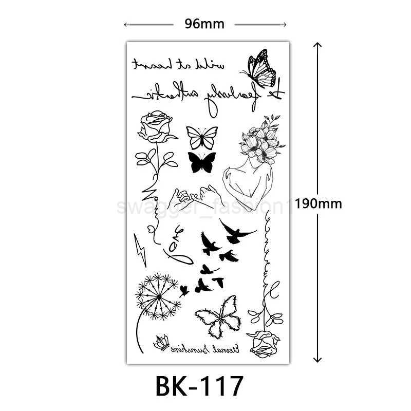Black Flower Tattoo Sketch Tattoo Sticker Rose Blossom Tattoo Temporary WaterproofB240713