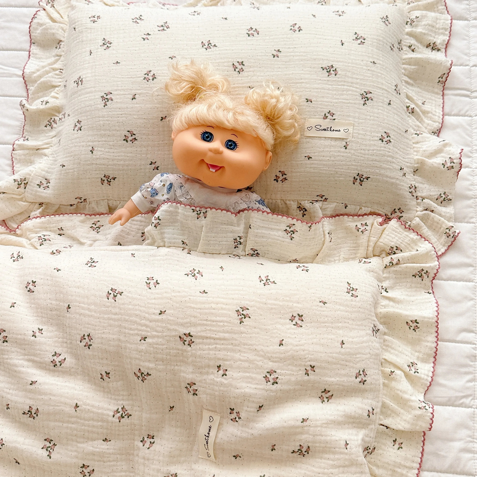 Vintage Floral Muslin Cotton Baby Crib Bedding Set Children Bed Linen Duvet Cover Pillowcase Without Filler 240705