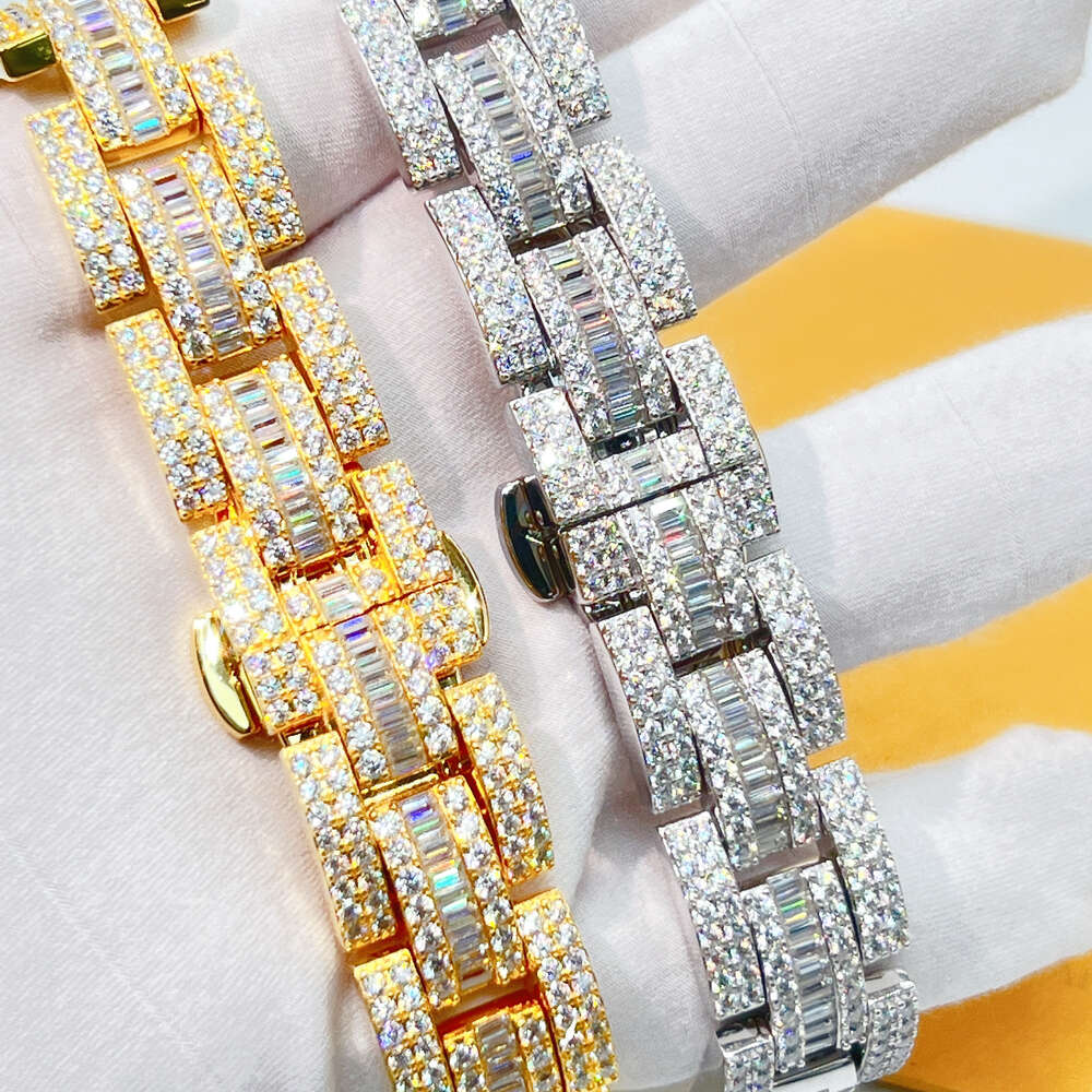 Ready to Ship Fashion New Desgin Vvs Moissanite Baguette Cut Mens Brand Watch Miami Cuban Chain Link Bracelet