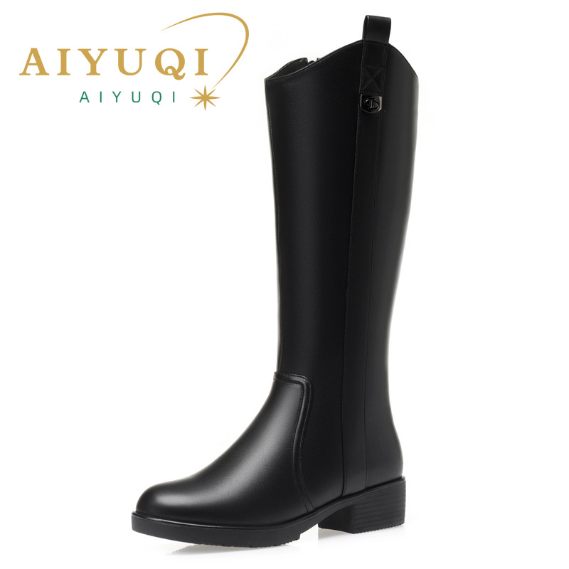 AIYUQI Women Boots Winter 2024 New Large Size Genuine Leather Women Long Boots Natural Wool Western Cowboy Boots Ladies