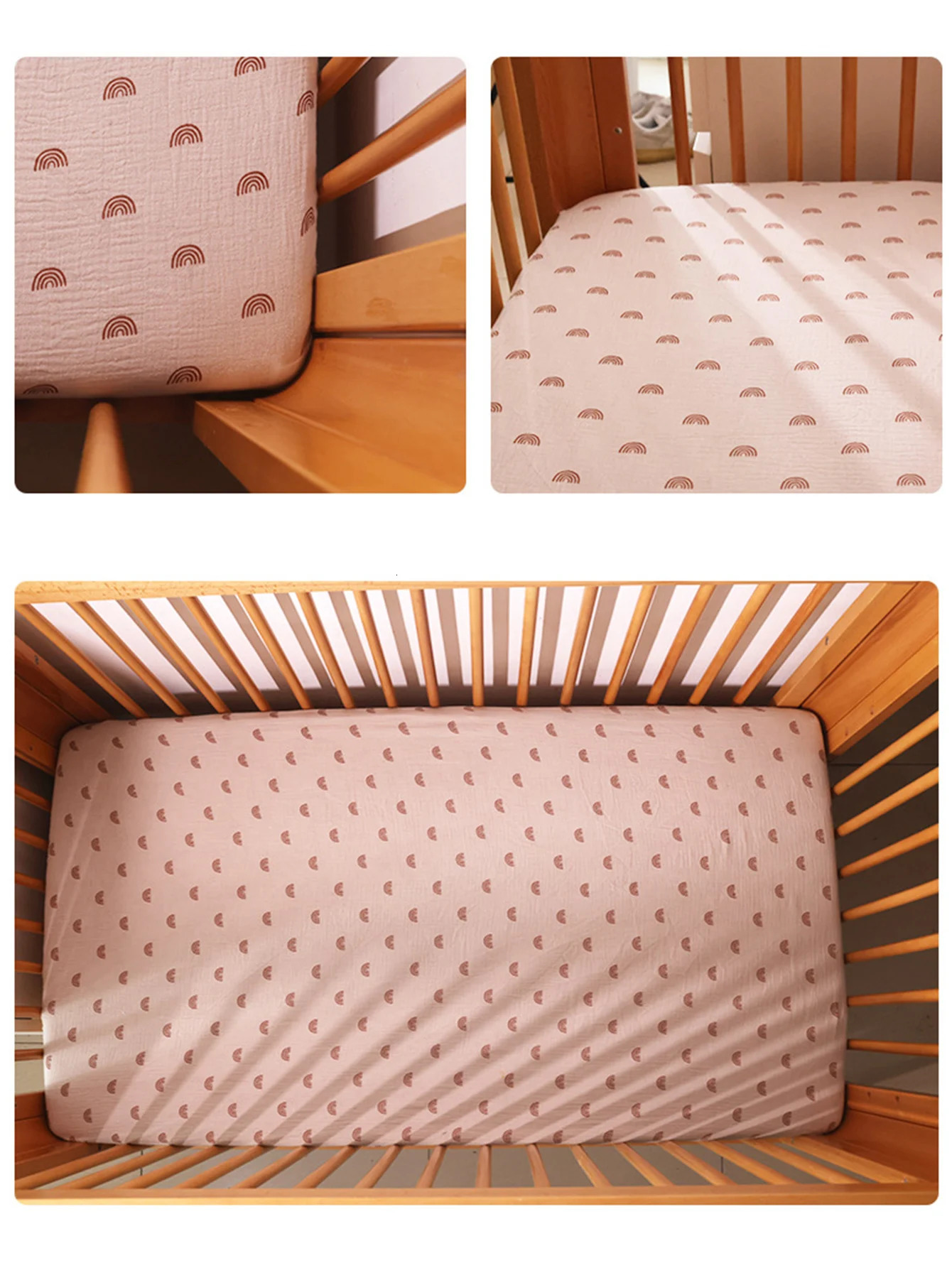 2pcsSet Boho Neutral Rainbow Muslin Mattress Crib Sheets Cotton Fitted Baby Sheet for Girls and Boys 240705