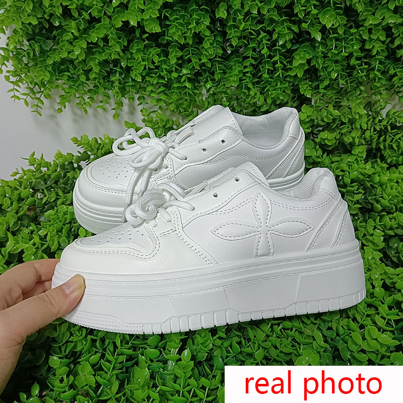 Korean Style White Sports Shoes: Platform Sneakers for Women