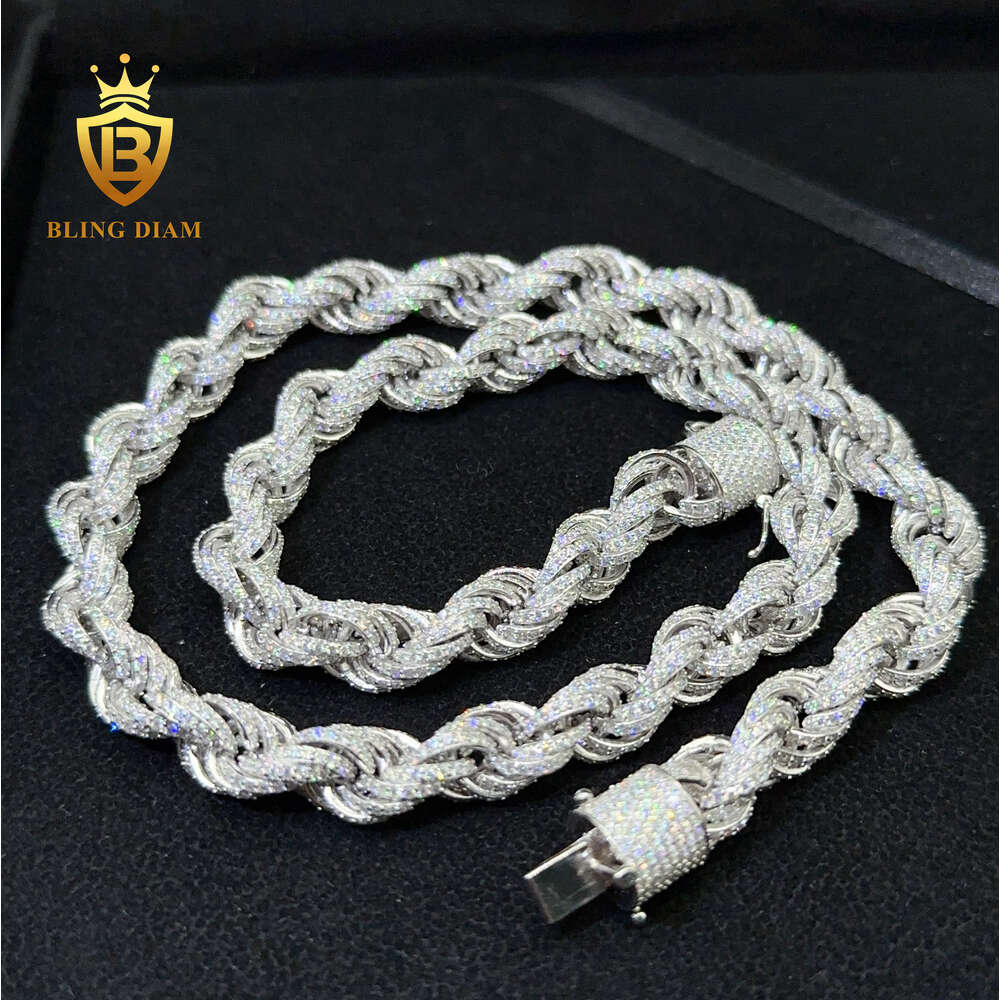 New Custom Hip Hop Jewelry Silver 925 Iced Out 10mm Cuban Rope Chain Moissanite Cuban Link Chain