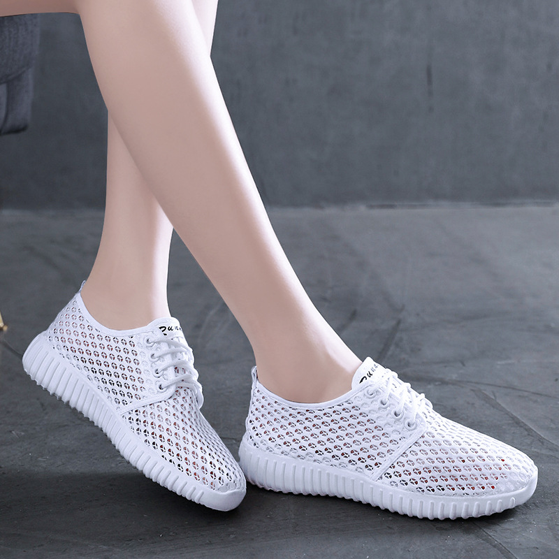 Womens Hollow Out Lace Up Flats Breathable Mesh Lightweight Shoes Casual All-match Sneakers atos De Mujer a0bf
