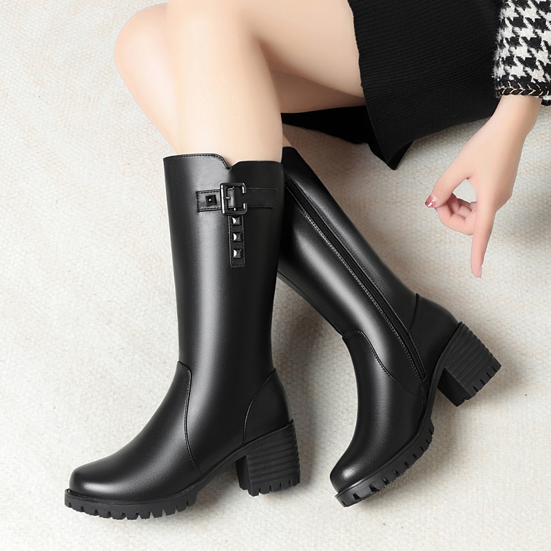 AIYUQI Women Winter Boots High Heels New Warm Wool Large Size Women Long Boots Roman Style Genuine Leather Women Riding Boots