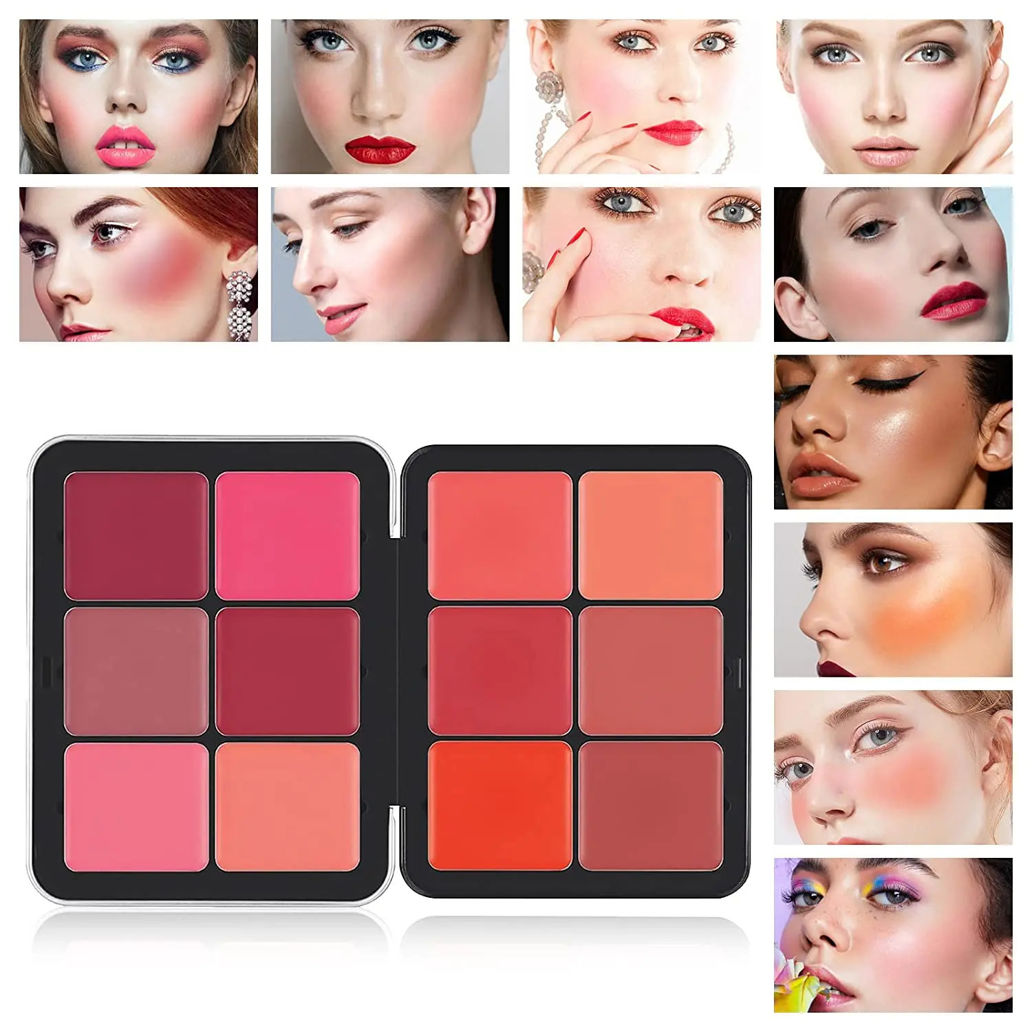 12 Shades Creamy Blush Palette HD Face Essentials Long-Lasting Matte Blush Cream Cover Makeup Palette 0.84oz 240710