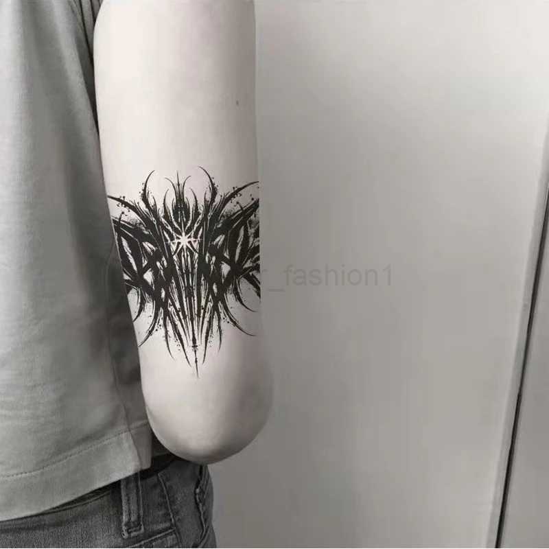 2022 Dark Gothic Thorns Neck Temporary Tattoo Stickers Waterproof Black Cool Men and Women Arm Body Art Fake Tattoo Calf TattooB240711