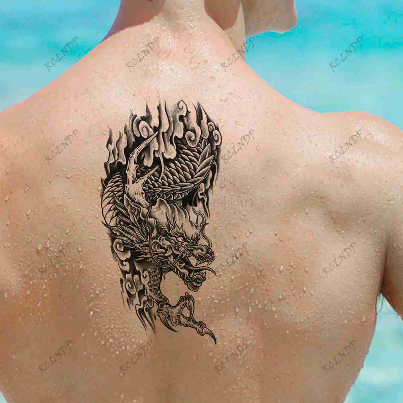 Waterproof Temporary Tattoo Sticker Chinese Dragon Big Animal Flower Cloud Arm Back Flash Tatoo Fake Tatto for Woman MenB240711