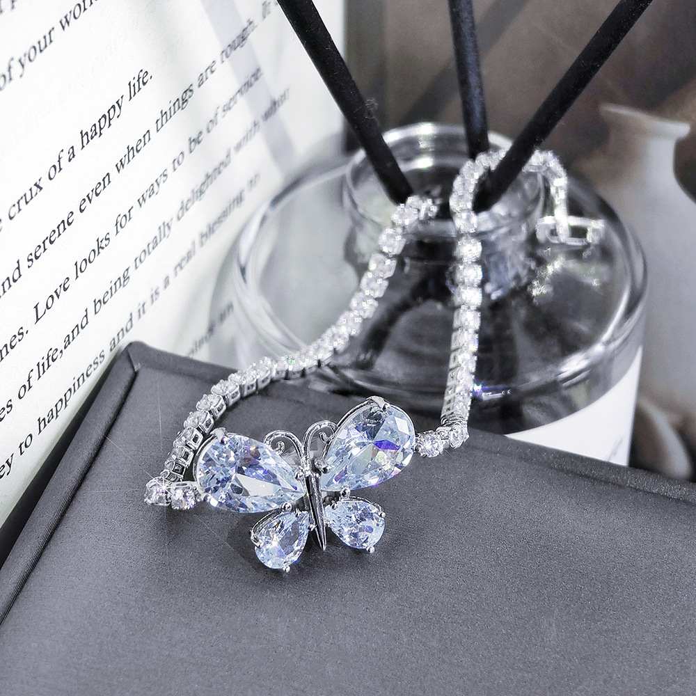 Designer Jewellery High Quality Silver Plated Butterfly Bracelet with Zircon Inlay Shiny Bangle for Daily Wear Gift Textured Fashion Accessory