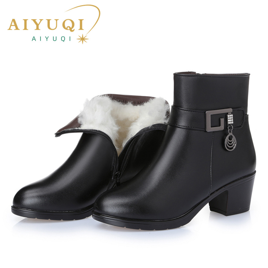 Genuine Leather women boots 2024 winter thick wool lined genuine Leather women snow boots large size women winter shoes