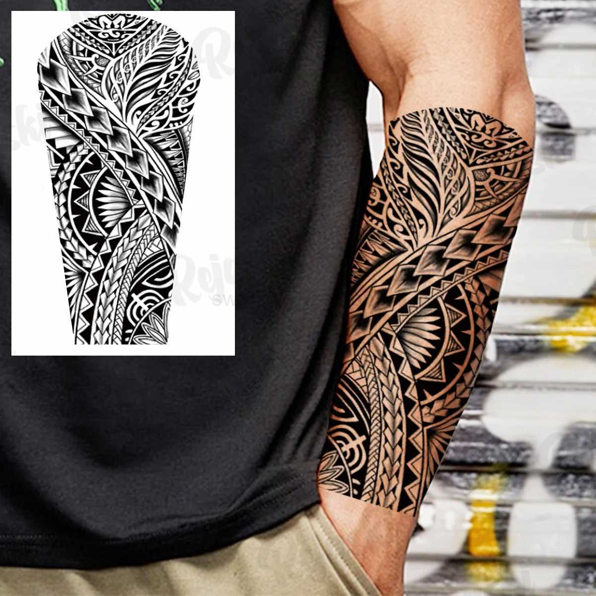 Large Totem Temporary Tattoos For Men Adults Realistic Maori Thorns Tribal Fake Tattoo Stickers Arm Body Waterproof Tatoos DIYB240712