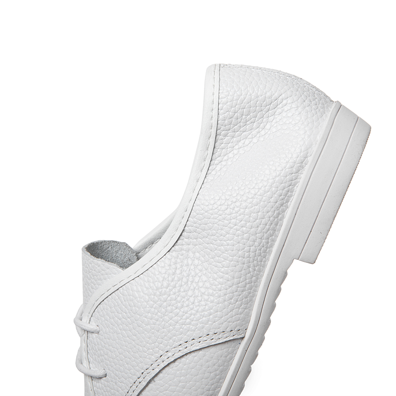 AIYUQI Nurse Shoes Women 2024 Lace-up British Style Simple Cowhide Leather Ballet Flat Casual White Shoes Women Martial Arts Shoes