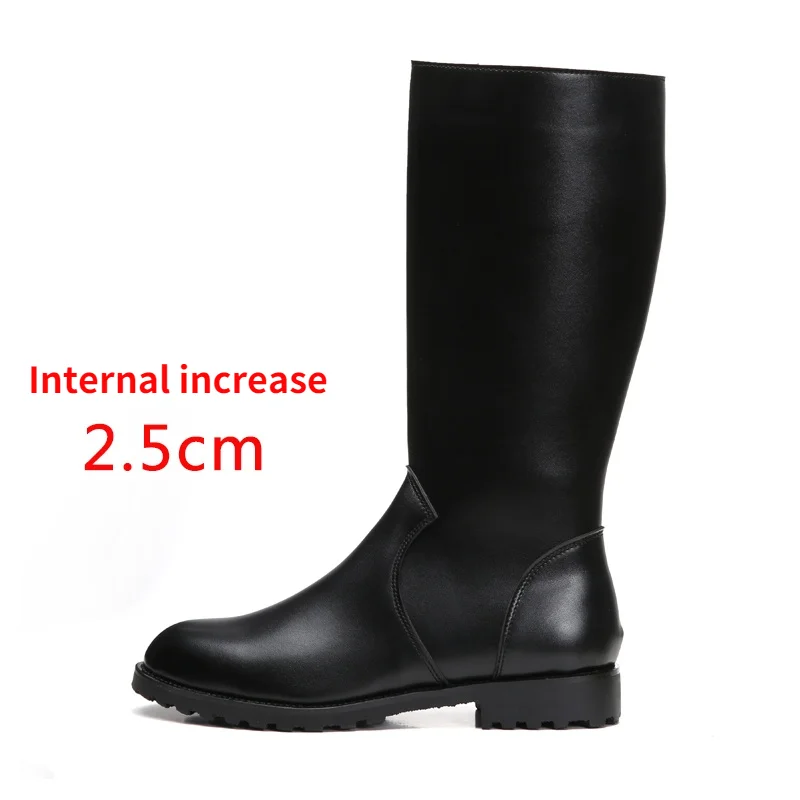 Leather Boots Men British Military Army Motorcycle Riding Equestrian Mens Boots Knee High Casual Zipper Cowboy Western Boots