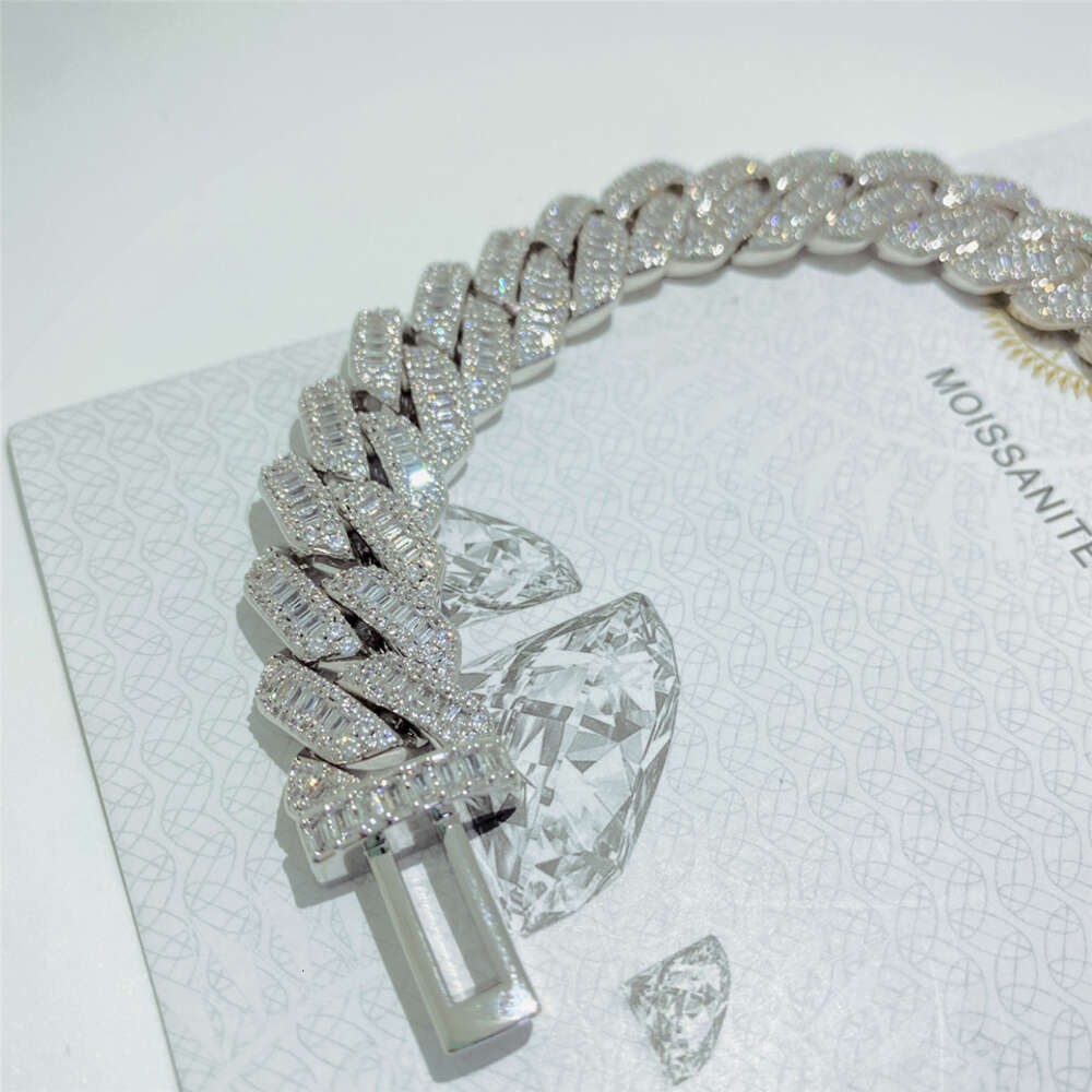 Wholesale Solid Sier Moissanite Baguette k Vvs Dia 15mm Miami Cuban Chain Bracelet Hip Hop Bangles