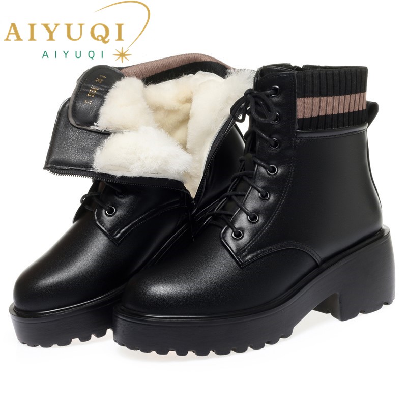 AIYUQI Women's Chelsea Boots Large Size 2024 New Genuine Leather Women Winter Shoes Boots Wool British Style Mid Boots Women