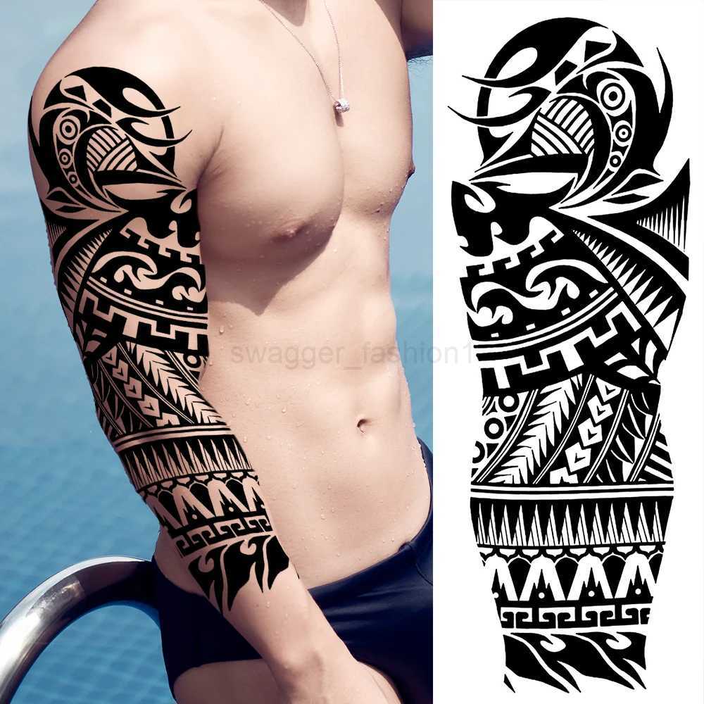Super Large Compass Wolf Head Eye Temporary Tattoo Sleeves For Men Women Fake Lion God Feather Tatoo DIY Full Arm Tattoo StickerB240711