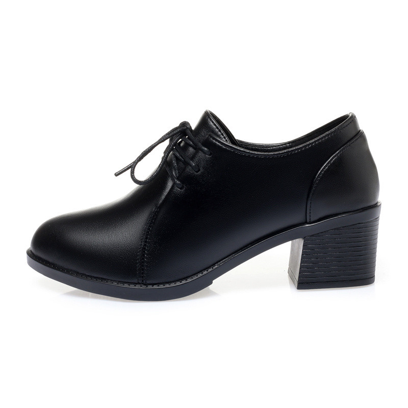 2025 new Spring AIYUQI New Relly Leather Women Shoes Large Size Non-slip Thick Heel Soft Bottom Lace-up Single Ladies shoes 524e