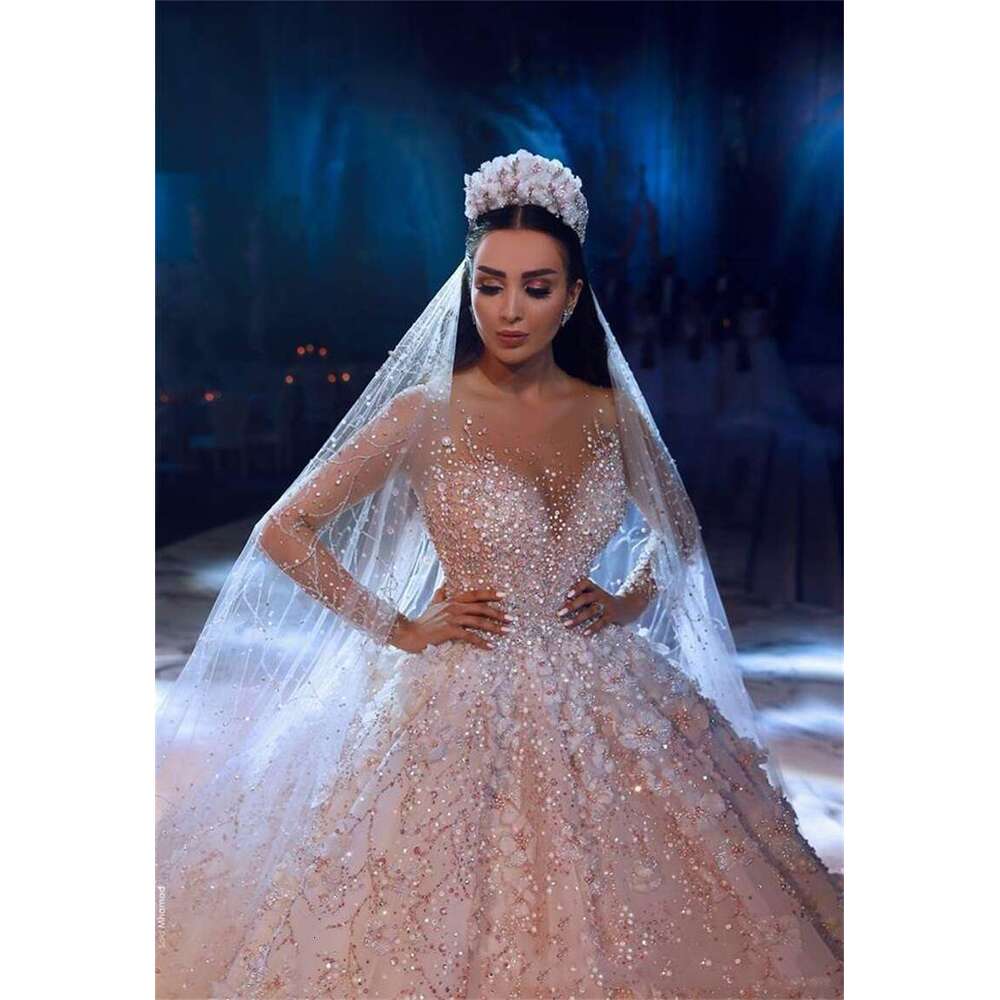 Wedding A E Dresses Mariage Bridal Gowns Crystal Beads Lace Vestido De Noiva Sweep Train Custom Made Vintage Hochzeit