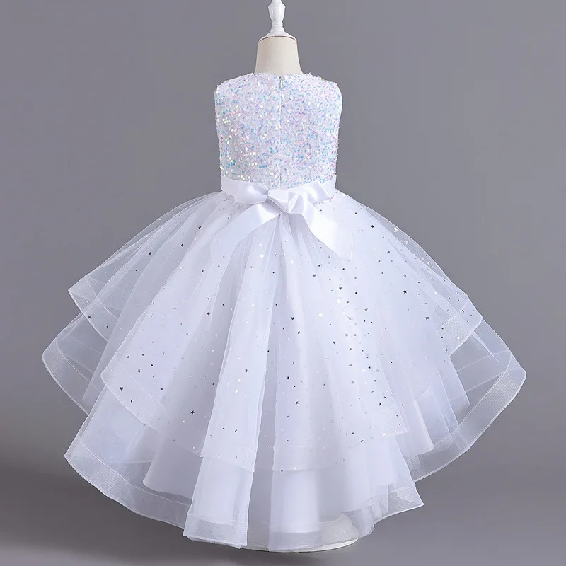 Flower Girls Princess Sequins Baby Wedding Christmas Party Trailing Dress Teenager Children Kids Elegant Vestidos for 3-15Years 240704