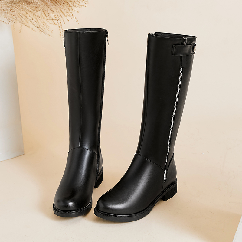 AIYUQI 2024 New Women Winter Boots Genuine Leather Big Size Wool Long Boots Women Zipper Riding Boots Women