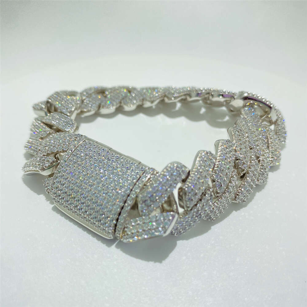 Luxury Jewelry Quality 925 Silver Diamond Cuban Chain Bracelet Set with d Color Mosan Diamond Cuban Chain Necklace