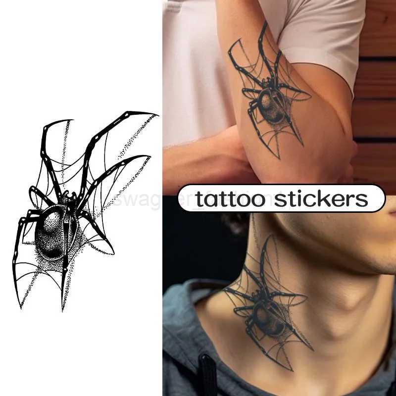 Black Spider Temporary Tattoo Stickers Waterproof Long Lasting One Week To Two Weeksrealistic For Men Neck Arm ChestB240711