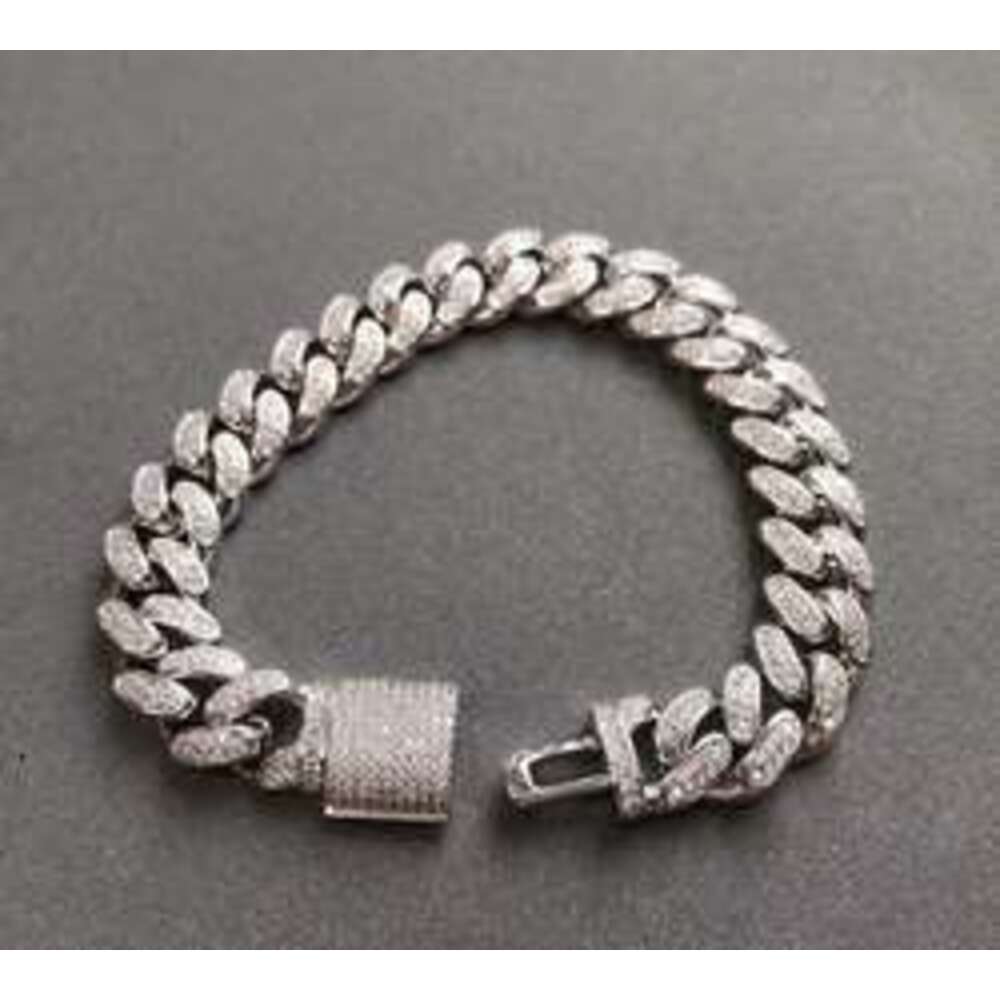 Aaa Gems 14mm Iced Out Moissanite Diamond Hip Hop Chains 925 Silver/18k Gold Prong Setting Miami Cuban Chain Bracelet for Mens