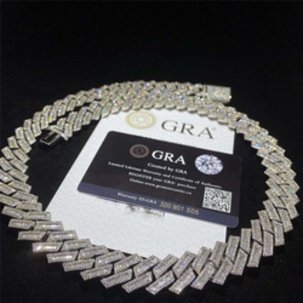 18mm Big Guy Heavy Iced Out Vvs Baguette Moissanite Miami k Chain Buss Down Pass Dia Tester Men Cuban Necklace