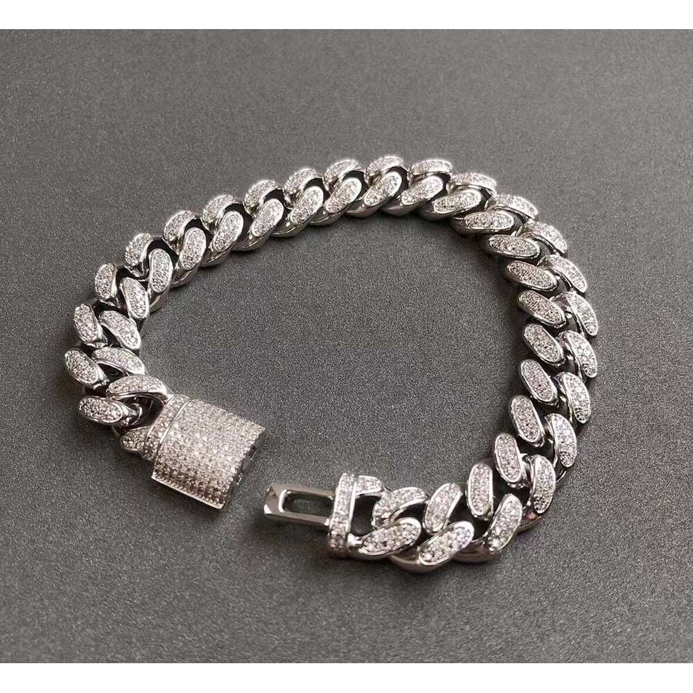 Aaa Gems 14mm Iced Out Moissanite Diamond Hip Hop Chains 925 Silver/18k Gold Prong Setting Miami Cuban Chain Bracelet for Mens