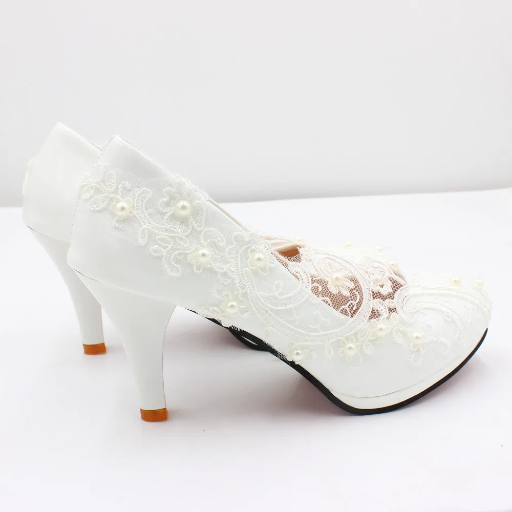White lace large size womens shoes Bride wedding shoes Low heel bridesmaid shoes round toe high heels BH2203 240708 - view 7