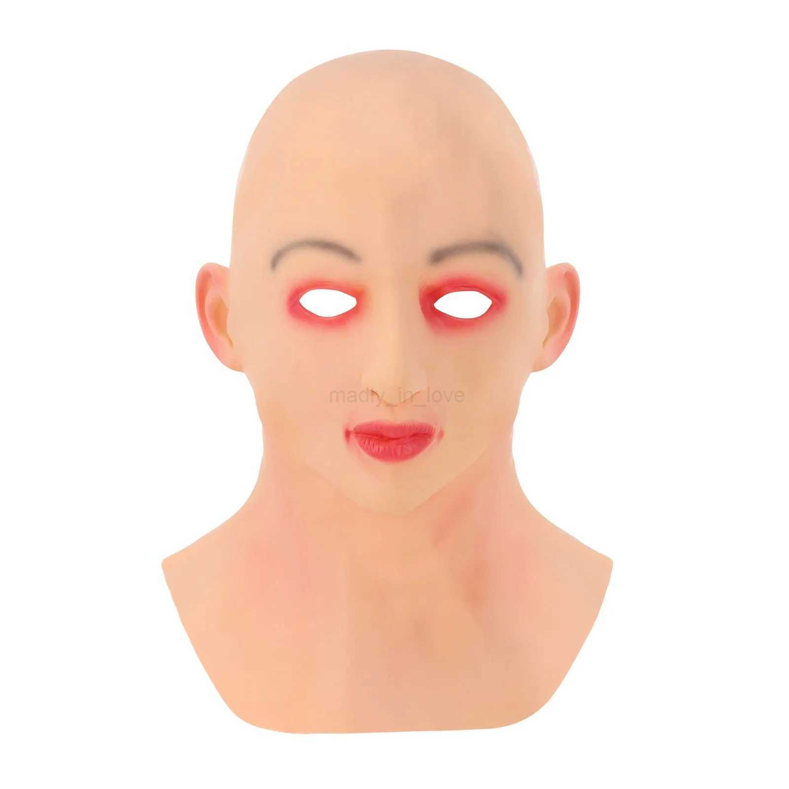 Adult Full Head Mask High Quality Female Shaped Silicone Crossdresser Headgear Halloween Cosplay Accessory Masque HorreurM240711