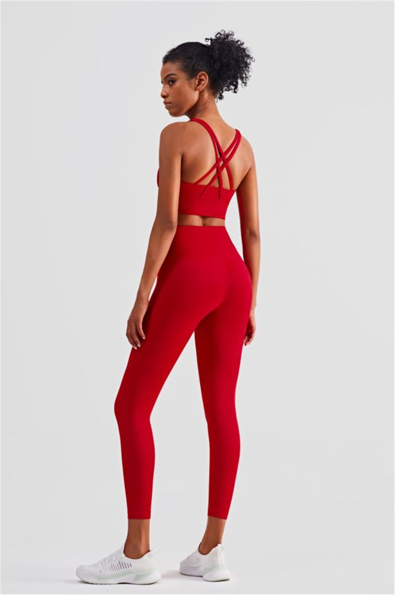 Polyamide Women's Yoga Pants Solid Color High Waist Stretchy Fitness Ninth Sport Leggings T Shape Soft Elastic Push-UP Tights