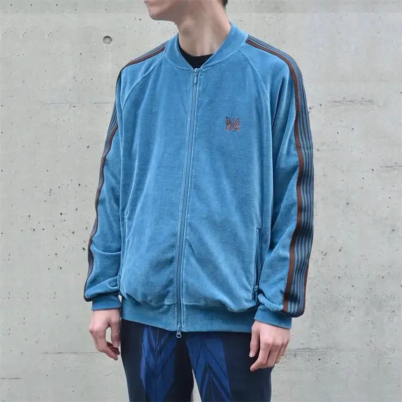 Casual Embroidered Blue Silk Velvet Butterfly Needles Track Iceberg Jacket Zipper Sports Vest For School Leisure 240703