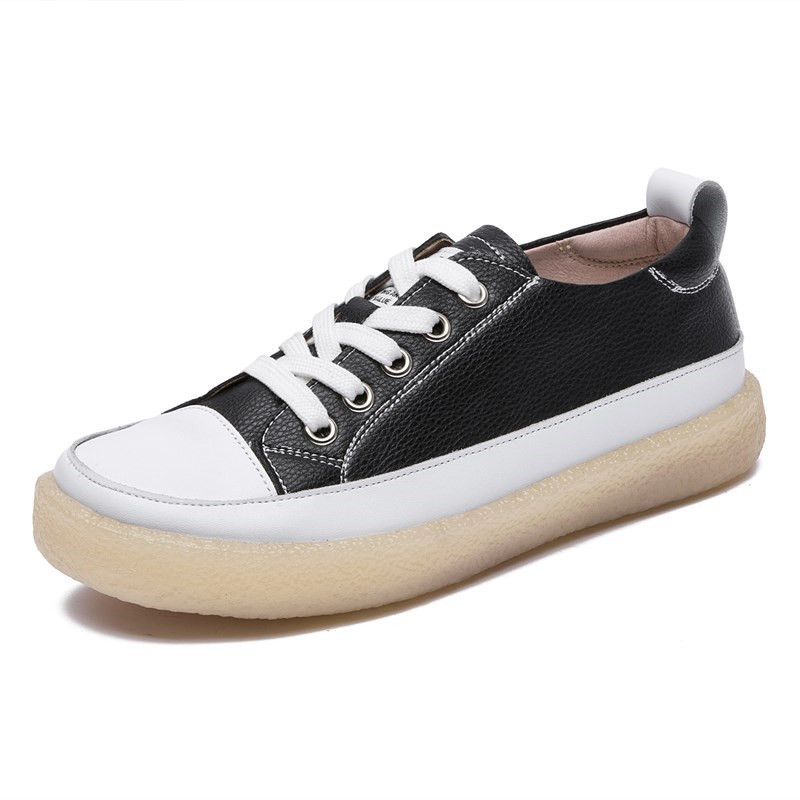 Women Spring Shoes 2024 New Genuine Leather Trend Color Matching Women Shoes Flat Bottom Lace-up Casual Girl Student Shoes
