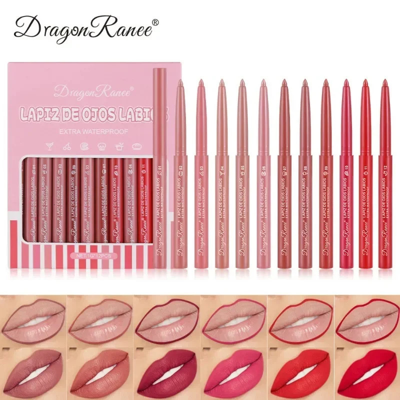 12 pieces/set of waterproof lip liner pencil nude matte lip liner long-lasting lipstick professional makeup lip color 240711