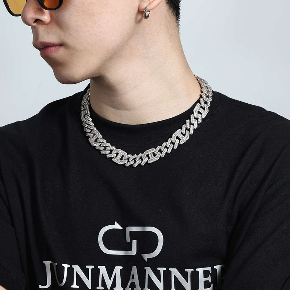 15mm Baguette Necklace Iced Out Diamond Hip Hop Jewelry Cuban Chain Link Sterling Silver Men Cuban Link Chain Necklace