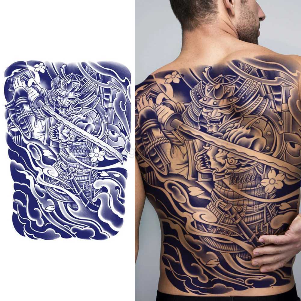 Full Back Covered Herbal Juice Tattoo Sticker Sea King 1PCS Semi Permanent Tattoo Sticker Demon Samurai for Adults Women MenB240711