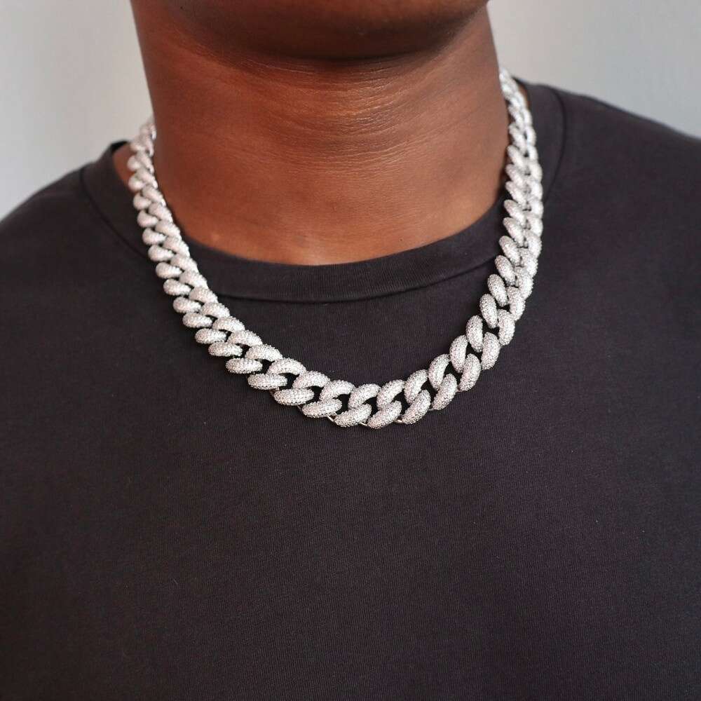 Buss Down 14mm Miami Pave Setting Sterling Silver Iced Out Vvs Moissanite Cuban Link Chain Necklace