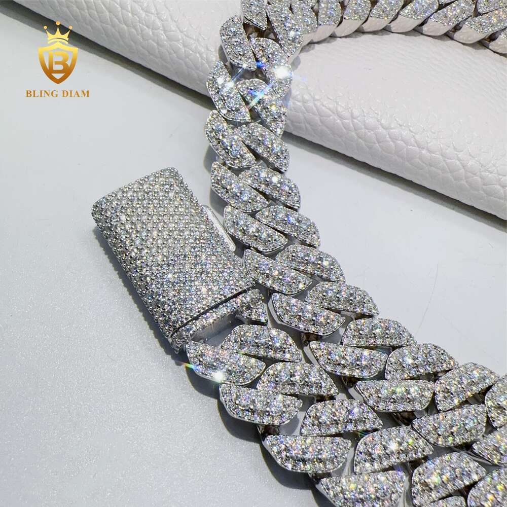 High Quality Custom Hip Hop Jewelry 15mm Iced Out Heavy Cuban Link Chain Vvs Moissanite 925 Sterling Silver Hiphop